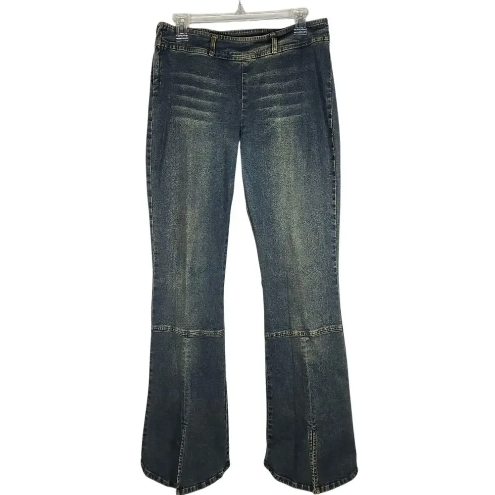 VTG YMI UBU Jeans 32x32 (JR 13) Split Hem Flare Leg Jeans Y2K Pocketless Stretch